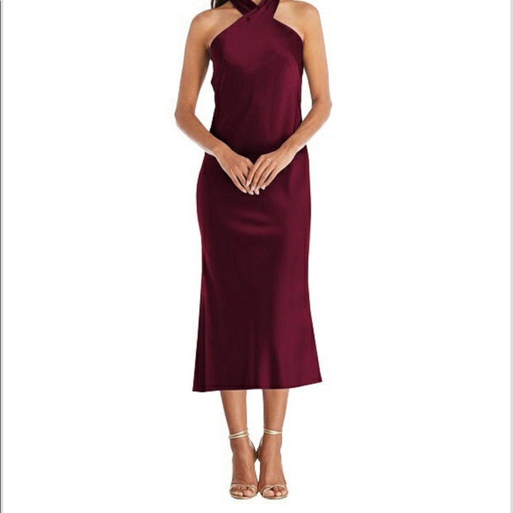 Dessy - twist halter tie back. MIDI length.